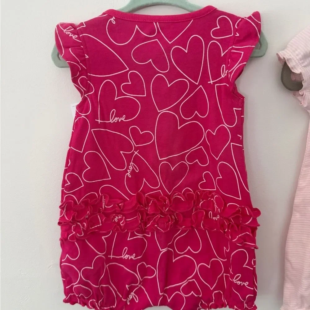 Carter's Pink Heart Matching rompers size 9M new with tags